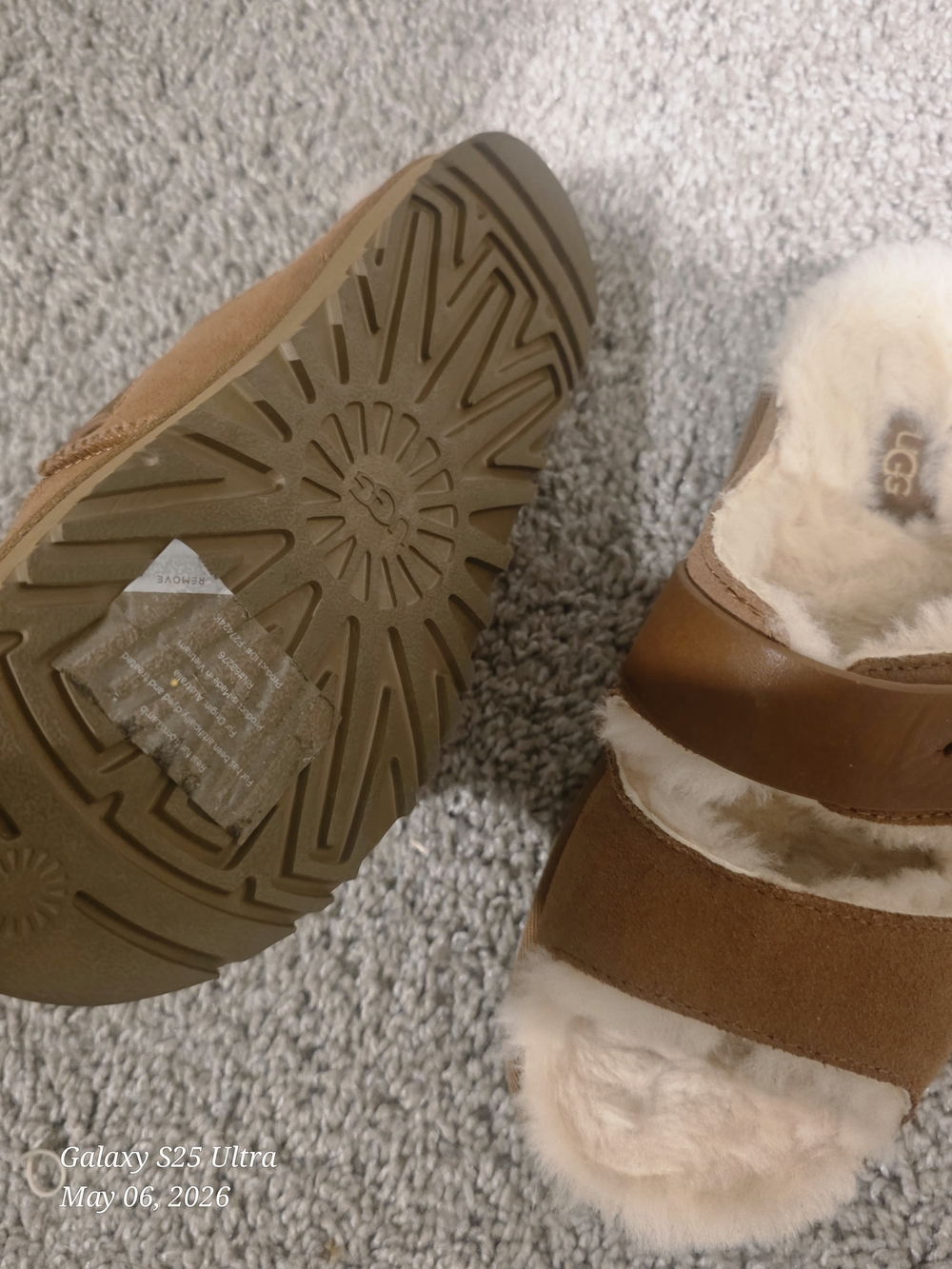UGG Chestnut Suede Shearling Greenport Slide with Adjustable Strap - Picture 3 of 5